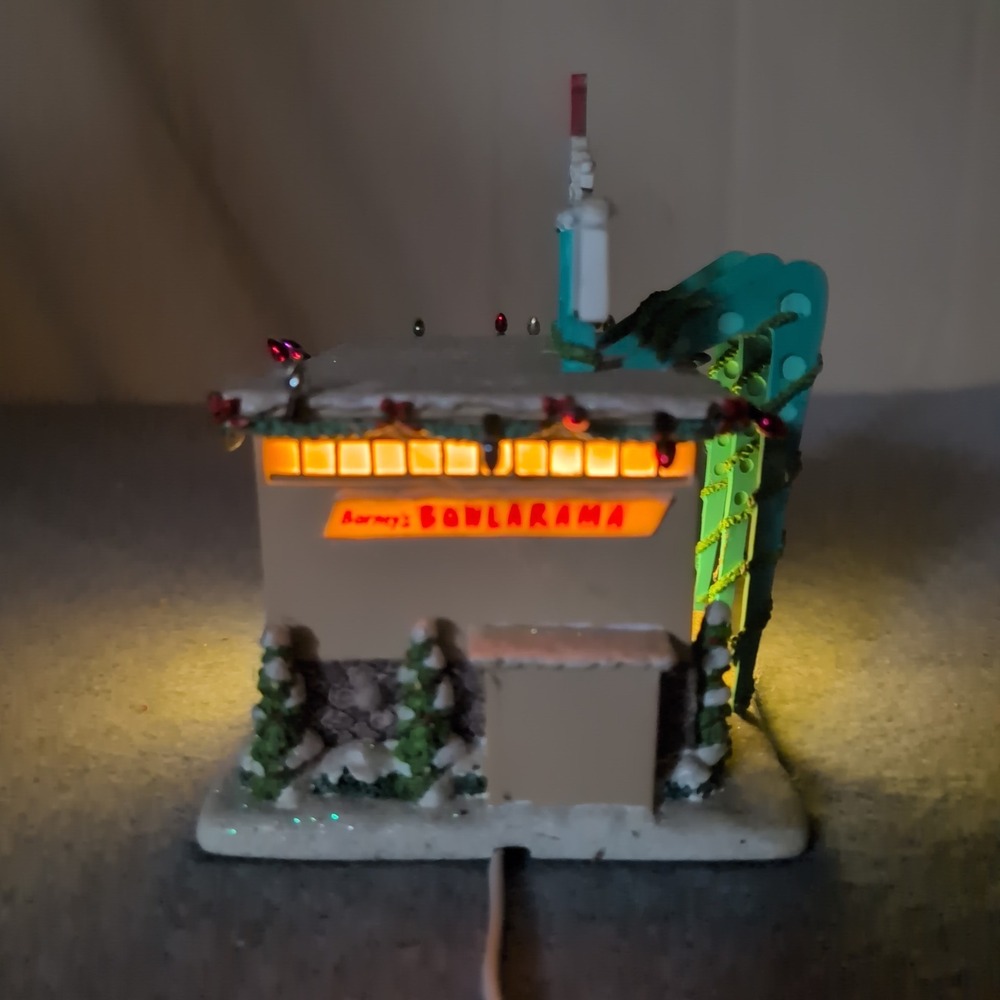 Barneys Bowlarama Lighted Christmas Village Building Retro Bowling Alley Decor - Picture 2 of 10